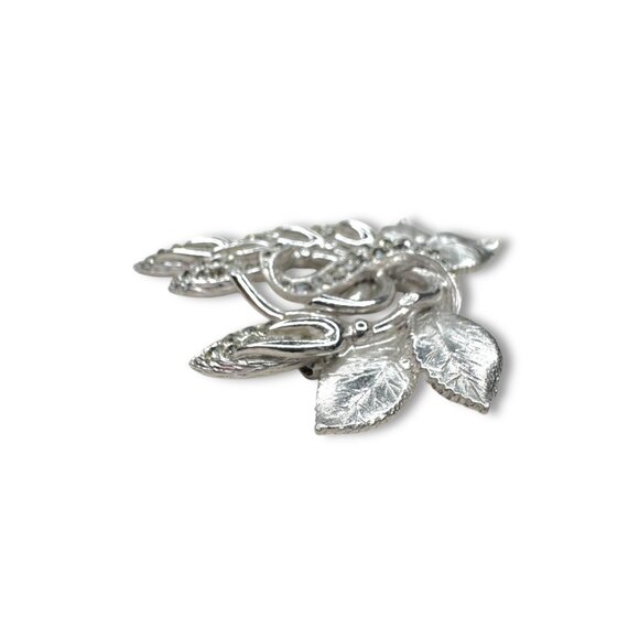 Eisenberg Ice Silver Tone Crystal Leaves Floral Brooch Pin - Picture 9 of 14